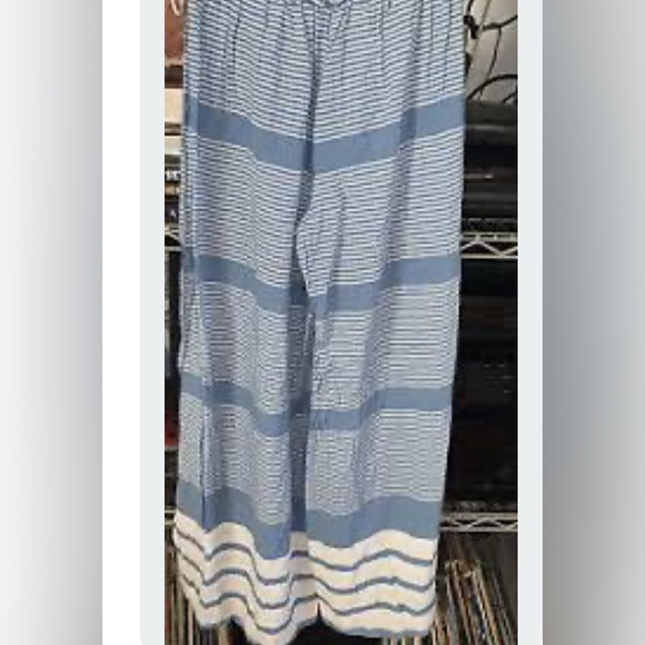 Blue and White Striped Wide-Leg Pants by Ocean Drive NWT Small - Picture 2 of 6